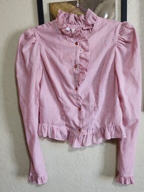 Circle T Pink & White Striped Ruffle Button-Front Blouse